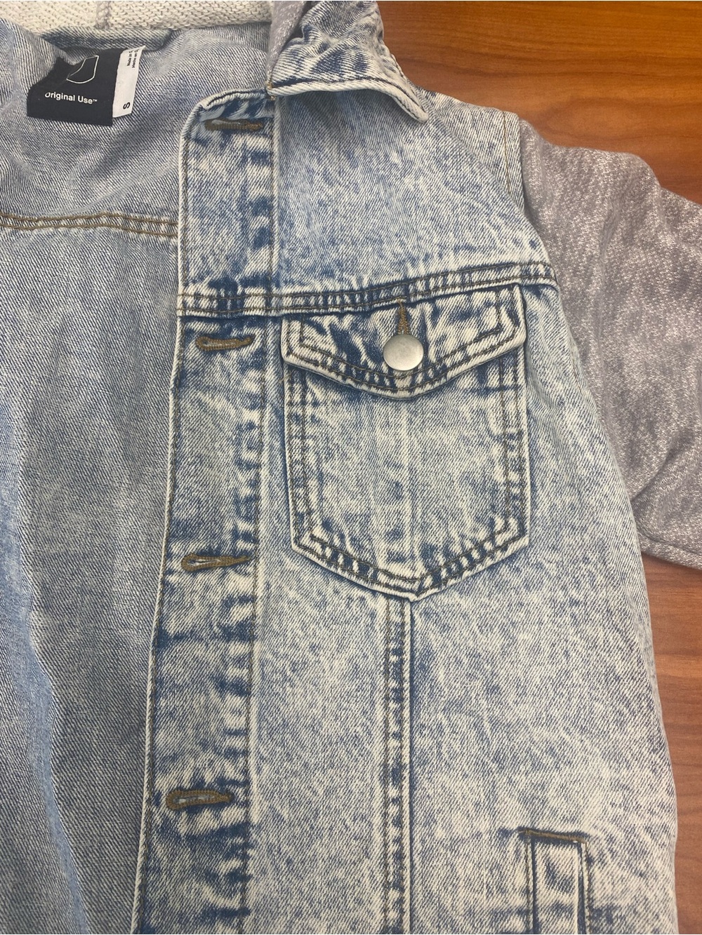 Original Use Denim Jacket Men S Sweatshirt Hoodie Acid Wash Lightweight Pockets - Picture 7 of 13